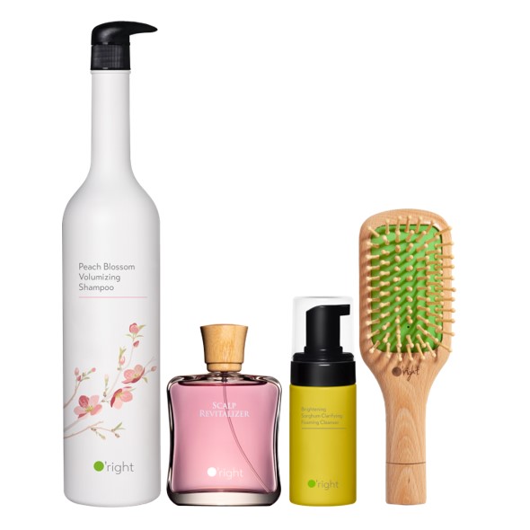 歐萊德-桃花洗髮精1000ml+女用養髮液100ml 輕巧氣墊梳+酒釀提亮輕洗卸慕斯110ml